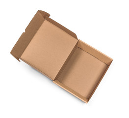 open corrugated cardboard box on top on an isolated white background