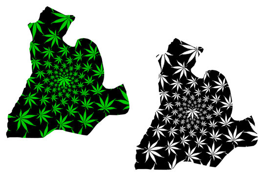 Sud-Ubangi Province (Democratic Republic of the Congo, DR Congo, DRC, Congo-Kinshasa) map is designed cannabis leaf green and black, Sud Ubangi map made of marijuana (marihuana,THC) foliage....