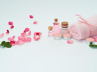 Spa set of rose oil and scented candles