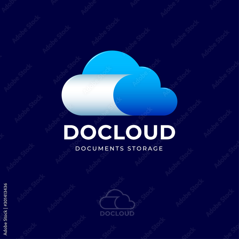 Poster doc cloud logo. cloud and blank of document. cloud info emblems. storage for docs logo. chat or netw