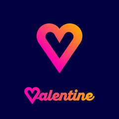 V monogram into heart. Heart logo. Letter V monogram, like heart. Original symbol on dark  background. Valentine's day.