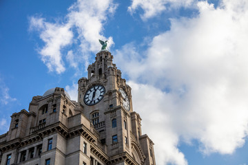 Fototapeta na wymiar View of the iconic Royal Liver Building in Liverpool, UK