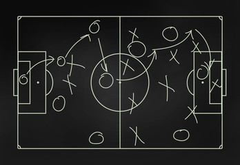 Football tactics on a blackboard - close-up