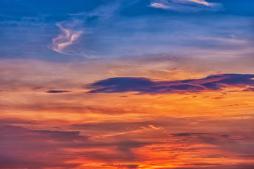 Beautiful evening sky with clouds, sunset.
