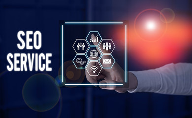Text sign showing Seo Service. Business photo text techniques and procedures to increase the...