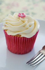 Cupcake with a vanilla frosted swirl 