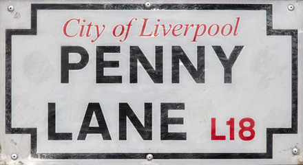 Penny Lane road sign. A popular tourist destination in Liverpool, UK - obrazy, fototapety, plakaty