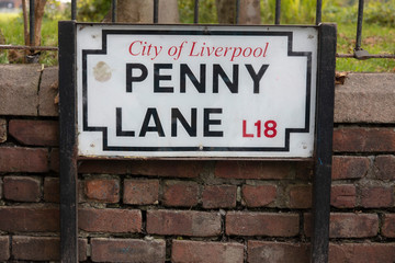 Penny Lane road sign. A popular tourist destination in Liverpool, UK