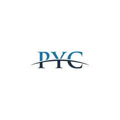 Initial letter PYC, overlapping movement swoosh horizon logo company design inspiration in blue and gray color vector