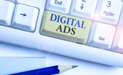 Conceptual hand writing showing Digital Ads. Concept meaning uses the Internet to deliver...