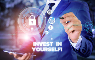 Word writing text Invest In Yourself. Business photo showcasing learn new things or materials thus making your lot better Picture photo system network scheme modern technology smart device