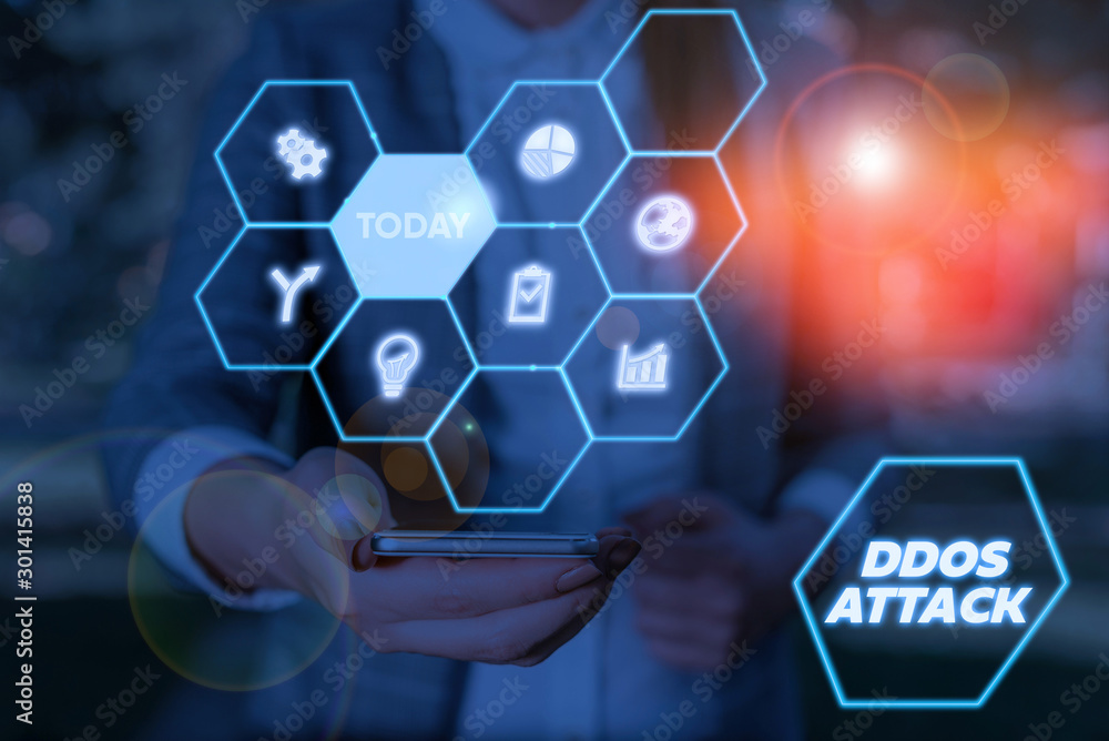 Poster conceptual hand writing showing ddos attack. concept meaning perpetrator seeks to make a network res