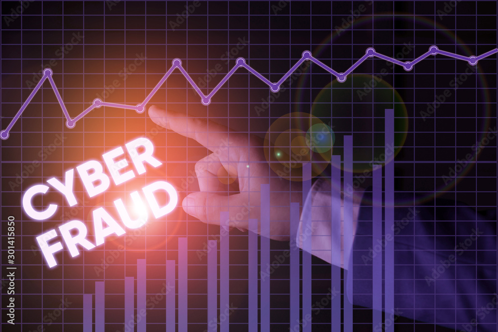 Poster writing note showing cyber fraud. business concept for any crime that is committed with the use of a