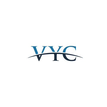 Initial letter VYC, overlapping movement swoosh horizon logo company design inspiration in blue and gray color vector