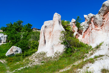 The sunlit natural phenomenon The Stone Wedding near the village of Zimzelen, Bulgaria