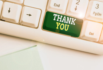 Handwriting text Thank You. Conceptual photo a polite expression used when acknowledging a gift or...