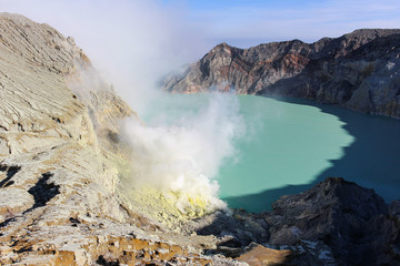 Ijen volcano crater, Kawah Ijen in East Java, Indonesia