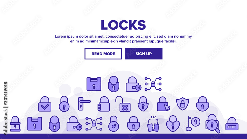 Aufkleber collection type locks elements vector icons set thin line. different shape, open and closed locks co