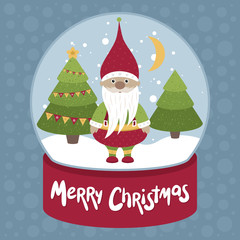 Merry Christmas Vector illustration. Santa in Snow globe.