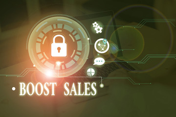 Conceptual hand writing showing Boost Sales. Concept meaning move sales profit from a lower to a higher place or position