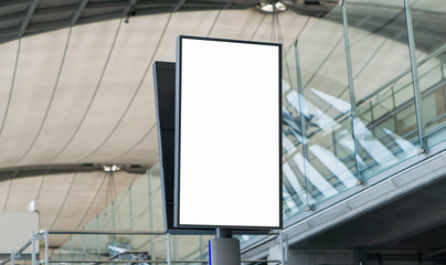 Blank billboard posters in the airport,Empty advertising billboard at aerodrome.