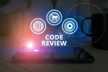 Word writing text Code Review. Business photo showcasing single most effective technique for...