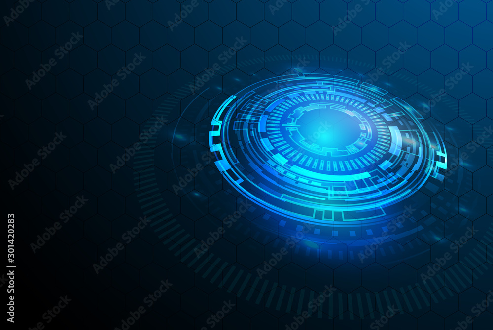 Aufkleber Vector tech circle with various technological elements on blue color background.