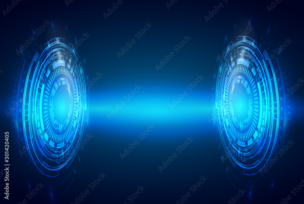 Aufkleber vector tech circle with various technological elements on blue color background.