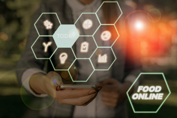 Conceptual hand writing showing Food Online. Concept meaning most convenient way for customers to purchase food online © A