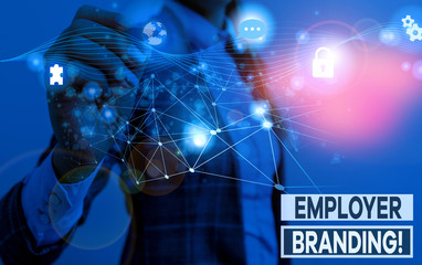 Writing note showing Employer Branding. Business concept for promoting company employer choice to desired target group Picture photo network scheme with modern smart device