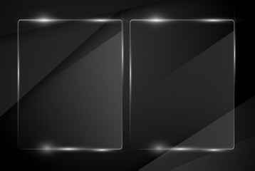 Beautiful blank shining glass banner on a black background