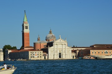 Fototapeta na wymiar Venice (Italy). June 2019. Island San Giorgio Maggiore. Located directly opposite the Doge’s Palace and the Grand Canal. Cathedral designed by Andrea Palladio in 1555.