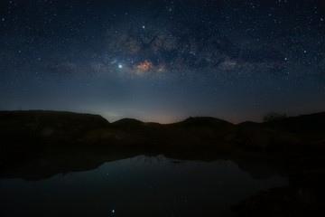 Naklejka premium Landscape with Milky way, Milky way background