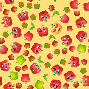 Cute seamless pattern with cartoon emoji Bell pepper