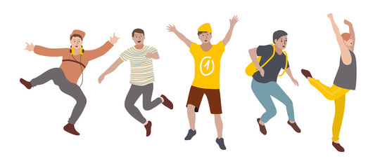 Jumping people isolated on white background. Happiness, freedom, motion and people concept. Flat simple set of people