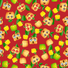 Cute seamless pattern with cartoon emoji Bell pepper
