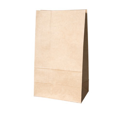 Recycled paper shopping one bag on white background.