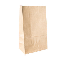 Recycled paper shopping one bag on white background.