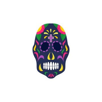 Black Mexican sugar skull painted with traditional Day of the dead ornaments