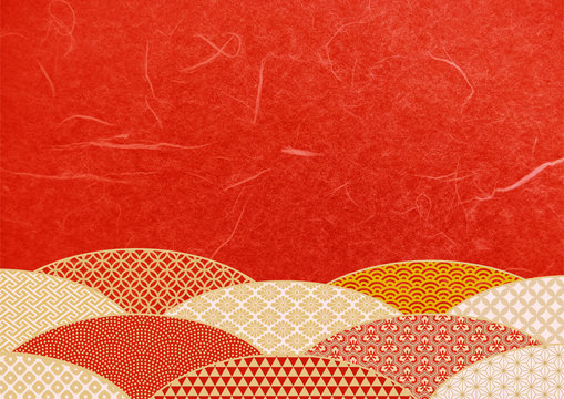 赤色和紙和柄パターンテクスチャ背景素材
