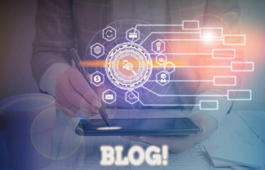 Handwriting text writing Blog. Conceptual photo regularly updated website web page run by individual or group Picture photo system network scheme modern technology smart device
