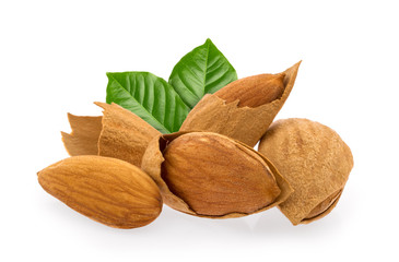 Almond nuts isolated on white background