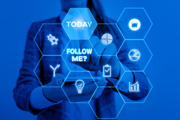 Handwriting text Follow Me Question. Conceptual photo go or come after demonstrating or thing...
