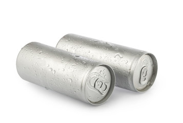 wet metal aluminum beverage drink cans. photography