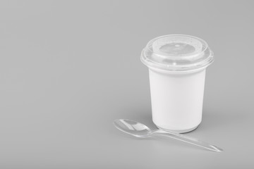 Blank plastic dairy container. Tub Bucket Container For Dessert, Yogurt. copy space