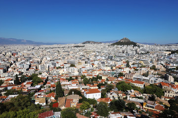 Fototapeta premium Blick auf die Athener Innenstadt mit dem Lycabettus