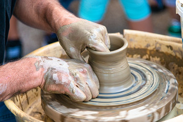 Creating pottery and ceramics at famous Thrapsano pottery village, Heraklion Crete, Greece.