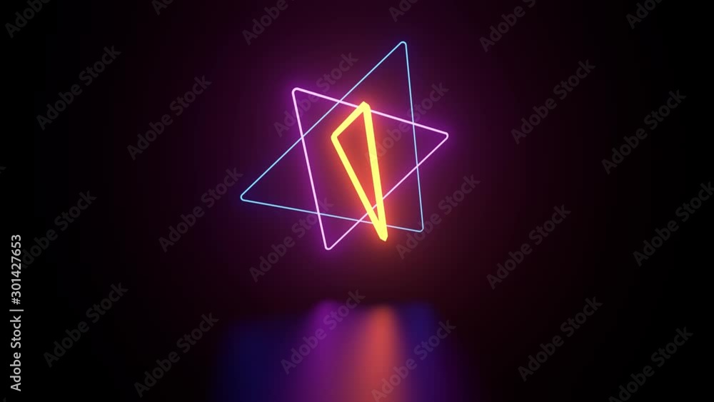 Aufkleber 3d render of neon gemetry above reflection floor. glow neon objects.