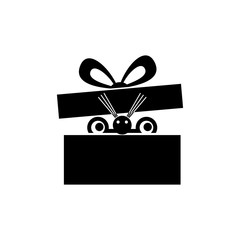 Gift box with an unknown living creature inside. Surprise concept, icon. Vector illustration on white background.