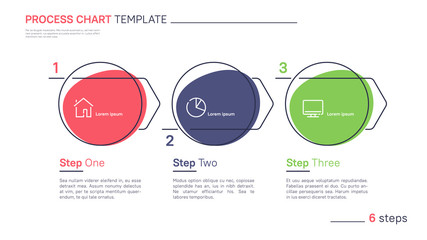 Clean and simple flat style linear vector infographic process chart template. Three steps
